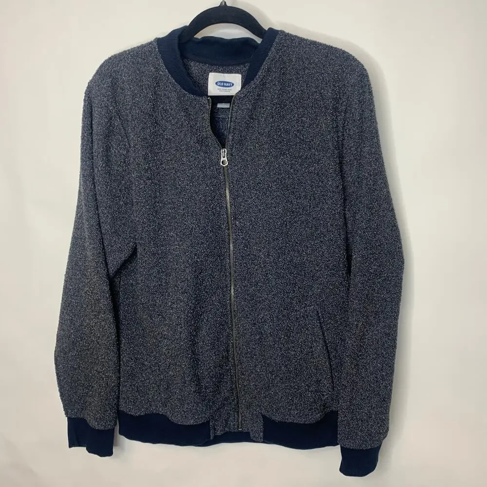 Old Navy Marled Bomber Jacket Sz Large Navy Blue